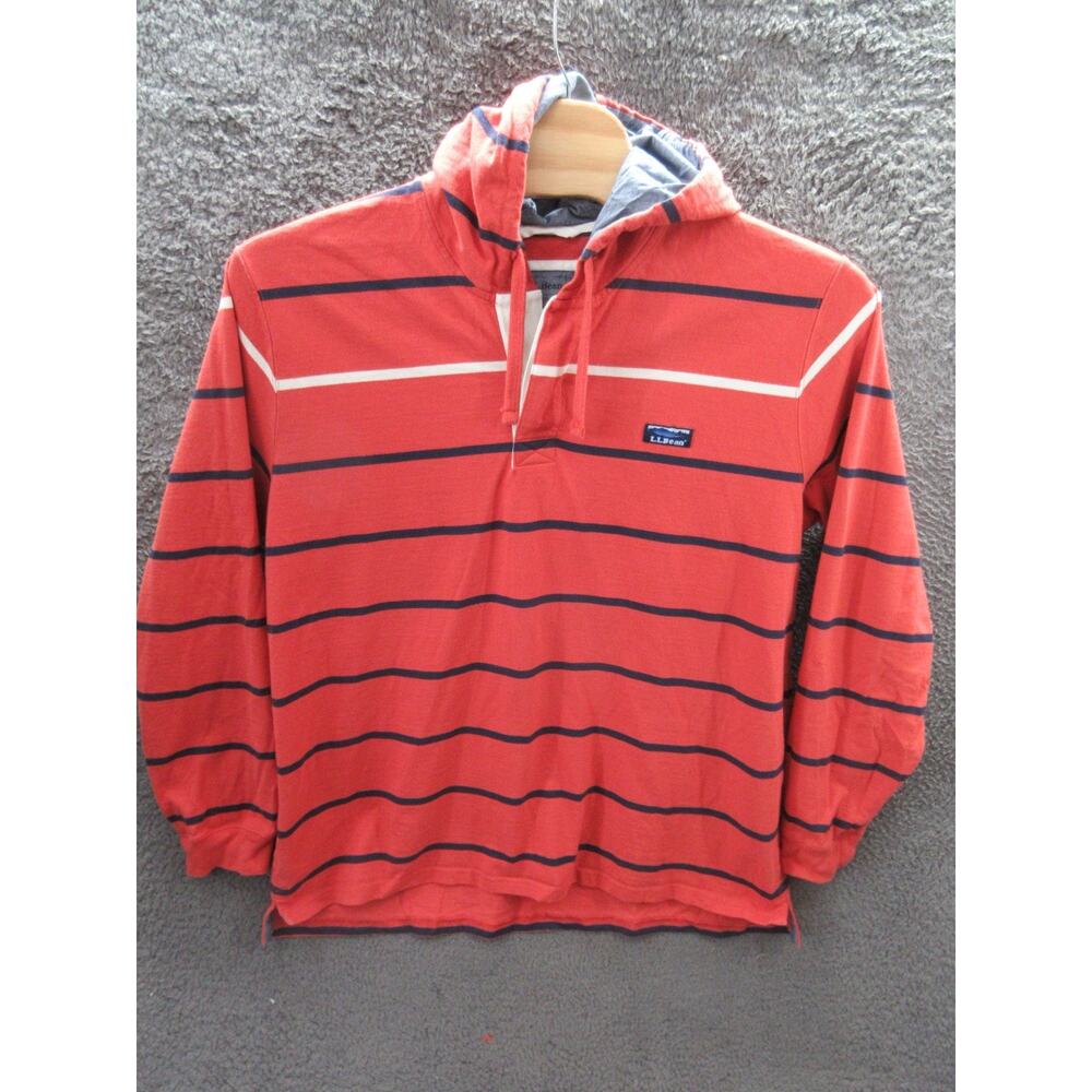 L.L. Bean Rugby Orange Hoodie Shirt Men’s XL Striped Pullover Preppy Classic